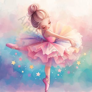 10 Clip Art di Ballerina Bambina, Clipart Acquerello JPG, Diario Spazzatura, Album di Ritagli, Creazione di Biglietti, Download Digitale, Ragazza Fantasy Stravagante