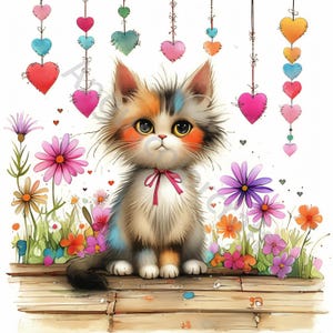 10 images clipart chat amour décalé, clipart aquarelle JPG, journal indésirable, scrapbooking, fabrication de cartes, téléchargement numérique, fantastique, chaton lunatique