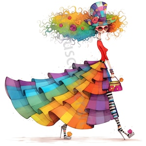 Dame élégante et décalée 12 fichiers JPG aquarelle haute résolution pour la journalisation indésirable, le scrapbooking, la fabrication de cartes, le kit de téléchargement numérique, fantastique, fantaisiste