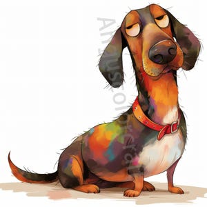 Quirky Wiener Dog Clip art 10 High Res Watercolor JPGs for Junk Journaling, Scrapbooking, Card Making, Digital Download Kit, Frazzled Puppy
