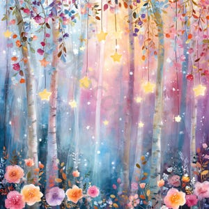 10 imágenes prediseñadas de luces mágicas del bosque en formato JPG, imágenes prediseñadas de acuarela, diario basura, álbum de recortes, creación de tarjetas, descarga digital, fantasía, flores caprichosas