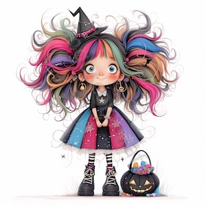 13 Quirky Girl Clipart, Halloween Girl Clipart, Commercial Use, Whimsical Ephemera, JPG, Instant Download, Junk Journal,Craft,Jack-O-Lantern