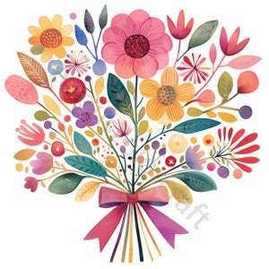 10 JPG Blumenstrauß Clip Art, Aquarell Clip Art, Junk Journaling, Scrapbook, Kartenherstellung, digitaler Download, Fantasy, wunderliche Blume
