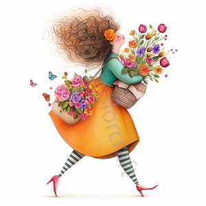 13 JPGs eigenzinnige bochtige dame clipart, commercieel gebruik, grillige ephemera, aquarel bloem bochtige dame clipart, instant download, Paper Craft