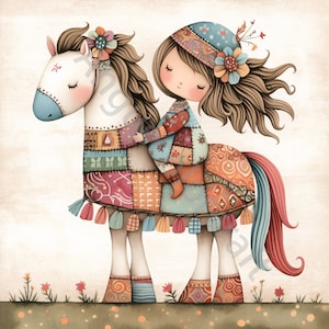 12 JPG Whimsical Calico Pony Acquerello Clipart, Kit stampabile digitale Download digitale istantaneo Scrapbook Journal Card Making Horse Image