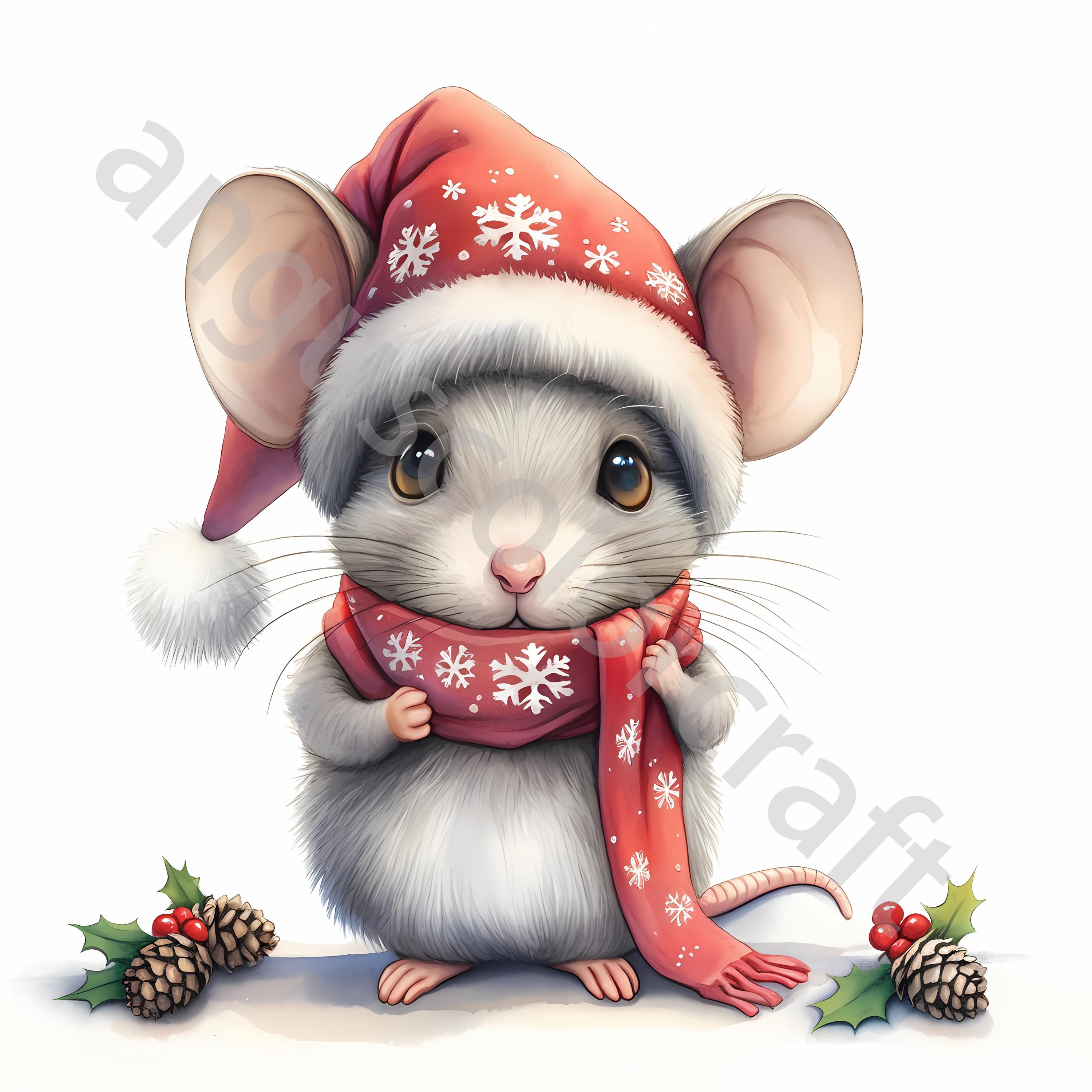 Christmas Mouse Clip Art, Watercolor Clipart, 10 Jpgs, Scrapbook, Card ...