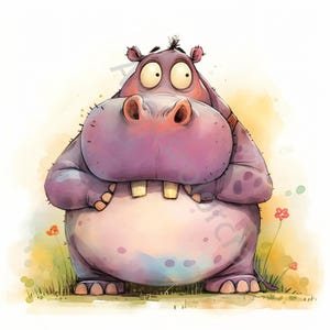 10 JPG Quirky Hippo Clip art, Clip art acquerello, Junk Journaling, Scrapbook, Card Making, Download digitale, Fantasy Whimsical Funny Animal