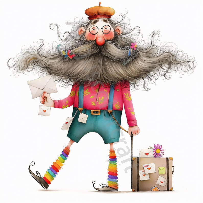 Postman Elf 11 Quirky Postman Clip Art, Watercolor Clipart JPG, Junk Journaling ...