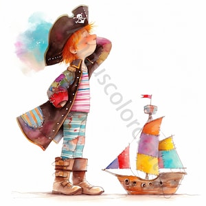 10 schrullig kleiner Kapitän Kunst, Aquarell Clipart JPG, Junk Journaling, Scrapbook, Kartenherstellung, digitaler Download, Fantasy, wunderlicher süßer Junge
