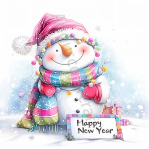 10 cliparts décalés de bonhomme de neige, aquarelle nouvel an Clipart JPG, journalisation indésirable, scrapbooking, fabrication de cartes, téléchargement numérique, fantastique, fantaisiste