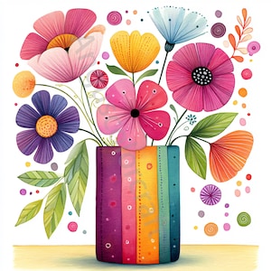 10 schrullige Vase mit Blumen Clip Art, Aquarell Clipart JPG, Junk Journal, Scrapbook, Kartenherstellung, digitaler Download, Fantasy wunderliche Blume