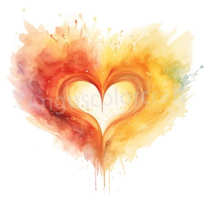 Cuore acquerello con doppio arcobaleno, stravagante, clipart - 16 JPG di alta qualità - Download digitale per la creazione di biglietti, personalizzati, uso commerciale