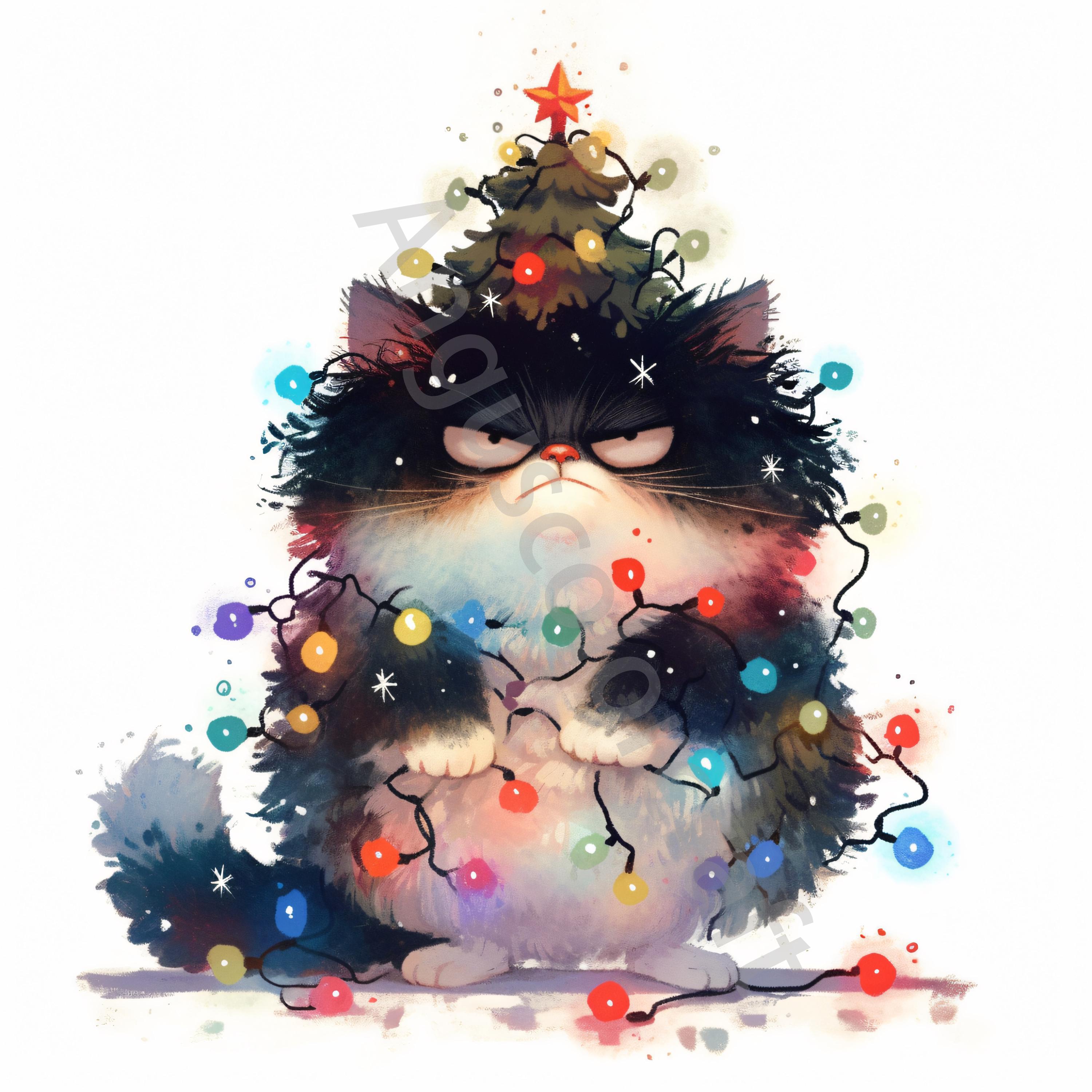 10枚のJPG画像：風変わりな猫のクリスマスツリーのクリップアート