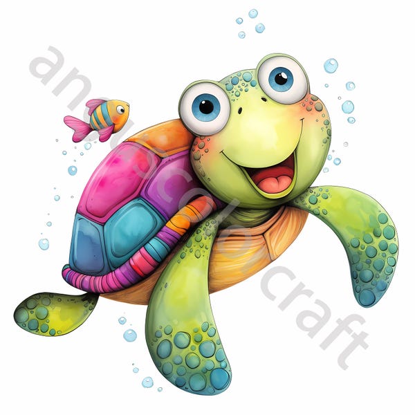 Quirky Turtle Clip Art, Watercolor Clipart, 10 JPGs, Scrapbook, Card Making, Digital Download, Fantasy, Whimsical Autumn Animal, Marine Life