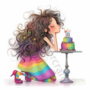 13 Quirky Birthday Cake Clip Art, Watercolor Clipart JPG, Junk Journaling, Scrapbook, Card Making, Digital Download, Fantasy, Whimsical Girl