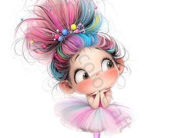12 JPG Quirky Ballerina Clipart, Commercial Use, Whimsical Ephemera, Watercolor Ballet Girl Clipart, Instant Download, Paper Craft Printable