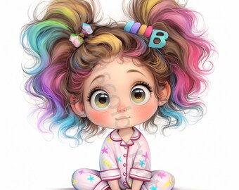 16 JPG Bedtime for Little Girl Clip Art, Watercolor Girl, Junk Journaling, Scrapbooking, Card Making, Digital Download Fantasy, Whimsical