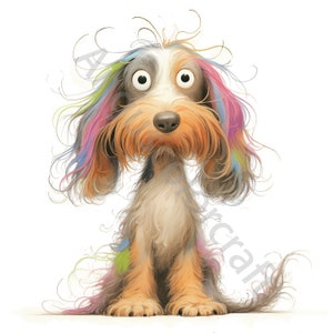 Frazzled Dog Clip Art, Quirky Puppy Clipart 12 High Res Watercolor JPGs for Junk Journaling, Scrapbooking, Card Making, Digital Download Kit