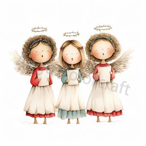Kleine Engel, die Weihnachtslieder singen, Clipart Bundle, 10 hochauflösende Aquarell JPGs - Journaling, Scrapbook, digitaler Download, Weihnachtsengel