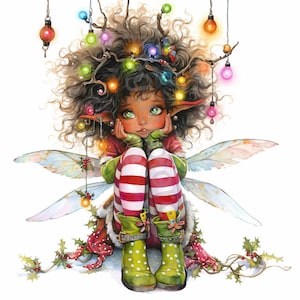 12 cliparts fée noire de Noël JPG, usage commercial, éphémères fantaisistes, aquarelle fée africaine des cliparts, téléchargement immédiat, créations en papier