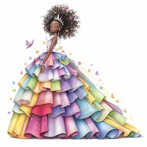 10 Clip Art di Principesse stravaganti, Acquerello vintage JPG, Diario spazzatura, Album di ritagli, Creazione di biglietti, Download digitale, Fantasia, Ragazza nera stravagante