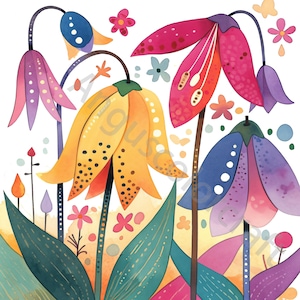 12 schrullig Blumen Clip Art, Aquarell Clipart JPG, Junk Journal, Scrapbook, Kartenherstellung, digitaler Download, Fantasy, wunderliche Blumen