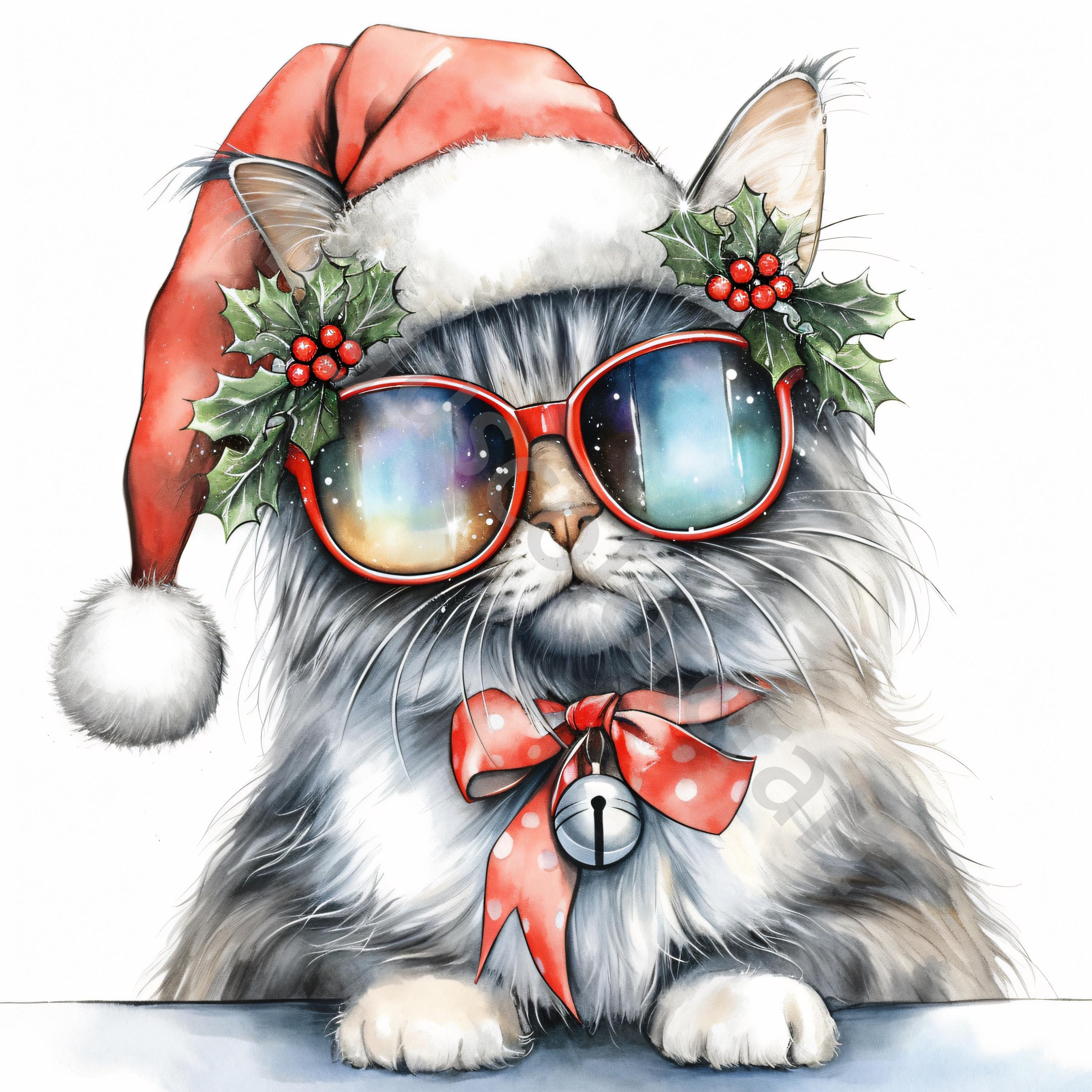 Christmas Cats Clip Art 10 Watercolor Holiday Jpgs, Junk Journaling ...
