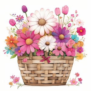 10 JPG Mand met bloemen illustraties, aquarel clipart, ongewenste journaling, plakboek, kaarten maken, digitale download, fantasie grillige bloemen