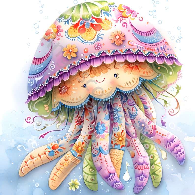 Whimsical Cute Jellyfish Clipart | Jellyfish Cli Part Bundle | 13 High ...