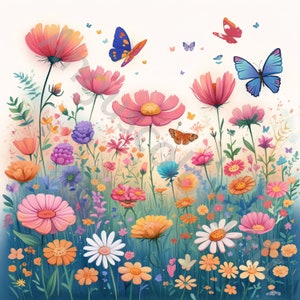 Bundle de 10 cliparts jardin des papillons aquarelle haute résolution JPG pour la journalisation indésirable, le scrapbooking, la fabrication de cartes, le kit de téléchargement numérique