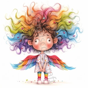 10 imágenes prediseñadas de hada de niño peculiar en formato JPG, imágenes prediseñadas de acuarela, diario basura, álbum de recortes, creación de tarjetas, descarga digital, hada caprichosa de fantasía