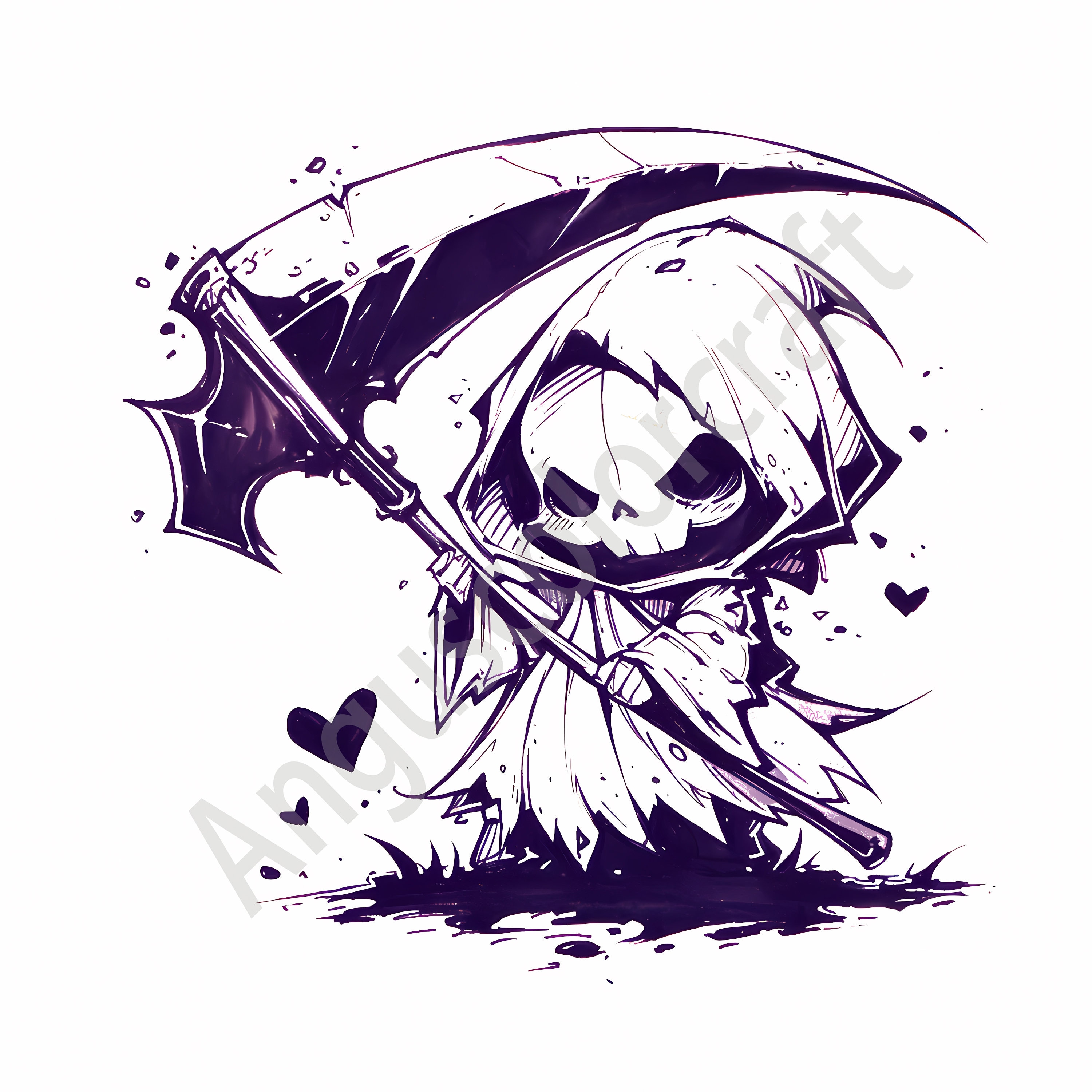 12 かわいい死神 JPG、白黒クリップアート、不気味な死神昇華デザイン