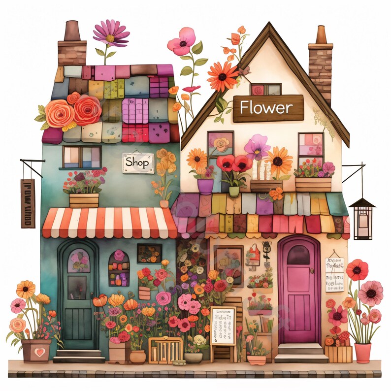 Watercolor Flower Shop Clipart, Fantasy Floral, Scrapbook (10 Jpgs ...