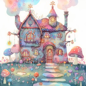 10 Quirky House Clipart, Commercial Use, JPG, Whimsical Ephemera, Watercolor Whimsical house Clipart, Instant Download, Paper Craft, Cottage
