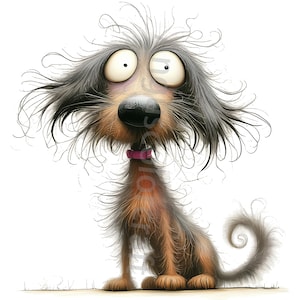 Frazzled Dog Clip Art 10 High Res Watercolor Clipart JPGs, Junk Journaling, Scrapbooking, Card Making, Digital Download, Fantasy, Whimsical