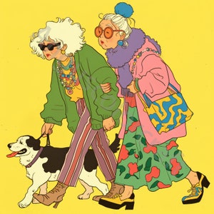 10 JPG Quirky Old Friend Clipart, Użytek komercyjny, Fantazyjne efemerydy, Cartoon Old Lady Clipart, Najlepszy przyjaciel, Natychmiastowe pobieranie, Papierowe rzemiosło