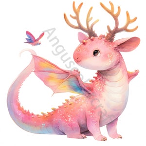 12 Clipart de dragão caprichoso fofo, clipart de dragão bebê, JPG de alta resolução, download digital, clipart em aquarela, imprimíveis, licença comercial