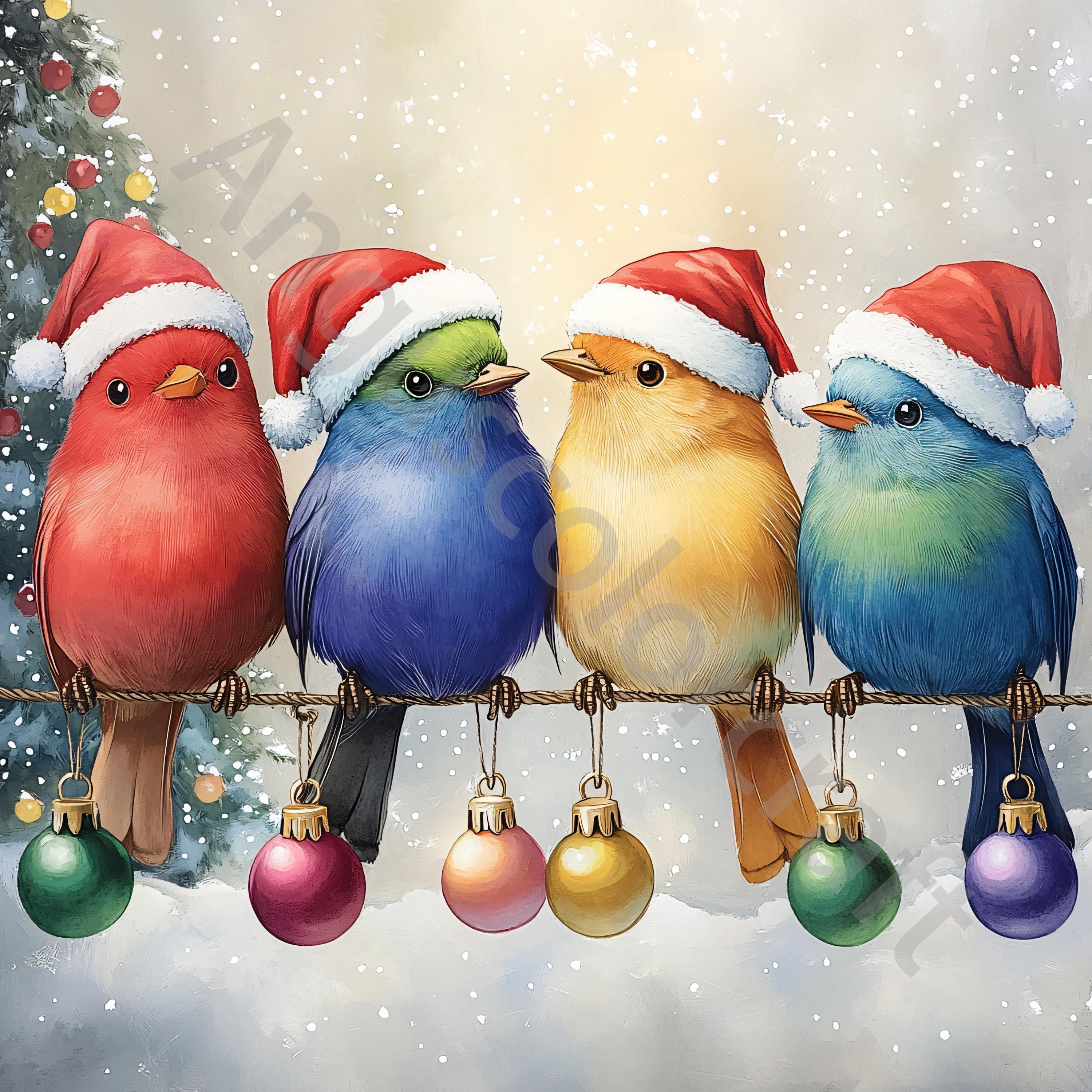 10 JPG Christmas Birds Clipart, Commercial Use, Whimsical Ephemera
