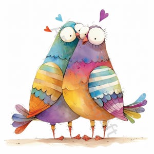 10 pájaros extravagantes para San Valentín, imágenes prediseñadas en acuarela, JPG, Junk Journaling, álbum de recortes, creación de tarjetas, descarga digital, fantasía, paloma caprichosa