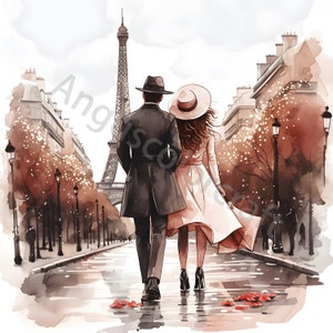 10 clipart vintage de Paris, cartão postal romântico de Paris, clipart em aquarela para impressão, JPG de alta resolução, download digital, artesanato em papel, diários indesejados