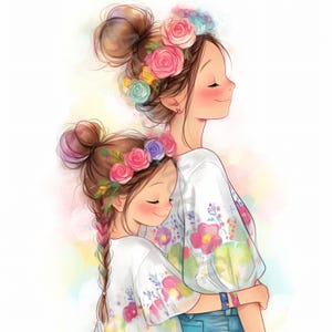 10 JPG Süße Mutter und Tochter Clip Art, Aquarell Clipart, Junk Journaling, Scrapbook, Kartenherstellung, digitaler Download, Fantasy, Skurril