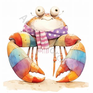 10 clipart crabe original JPG, clipart aquarelle, Junk Journal, scrapbooking, fabrication de cartes, téléchargement numérique, fantastique, vie marine lunatique