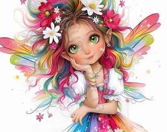 12 Quirky Flower Fairy Clip Art, Watercolor Clipart JPG, Junk Journaling, Scrapbook, Card Making, Digital Download, Fantasy, Whimsical Girl