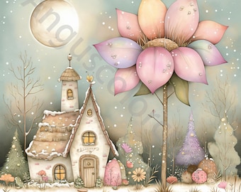 Whimsical Winter Clip Art 13 Watercolor Clipart JPG, Junk Journaling, Scrapbooking, Card Making, Digital Download Kit, Home Decor, Landscape