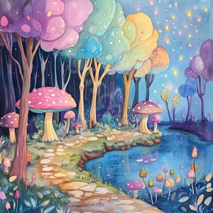Zestaw clipartów Whimsical Forest 12 JPG Zestaw clipartów akwarelowych, dziennik śmieciowy Whimsical Tree Flower, album ze zdjęciami, rzemiosło, pobieranie cyfrowe