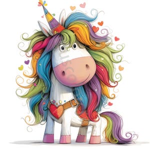 10 cliparts licorne amour décalé, JPG aquarelle, journal indésirable, scrapbooking, fabrication de cartes, téléchargement numérique fantaisie lunatique Saint-Valentin