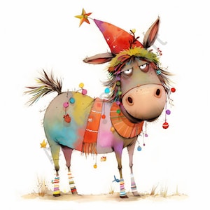 10 divertidos burros navideños: imágenes prediseñadas de acuarela en formato JPG, para diario basura, álbum de recortes, creación de tarjetas, kit de descarga digital, imágenes prediseñadas navideñas