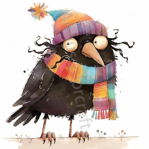 10 images clipart corbeau original JPG, clipart aquarelle, journalisation indésirable, scrapbooking, fabrication de cartes en téléchargement numérique fantaisie lunatique rigolote