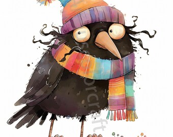 10 JPG Quirky Crow Clip art, Watercolor Clip art, Junk Journaling, Scrapbook, Card Making Digital Download Fantasy Whimsical Funny Birds