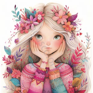 10 clipart fille Boho JPG, aquarelle vintage, journal indésirable, fabrication de cartes de scrapbooking, téléchargement numérique Fantasy lunatique fille, art bohème